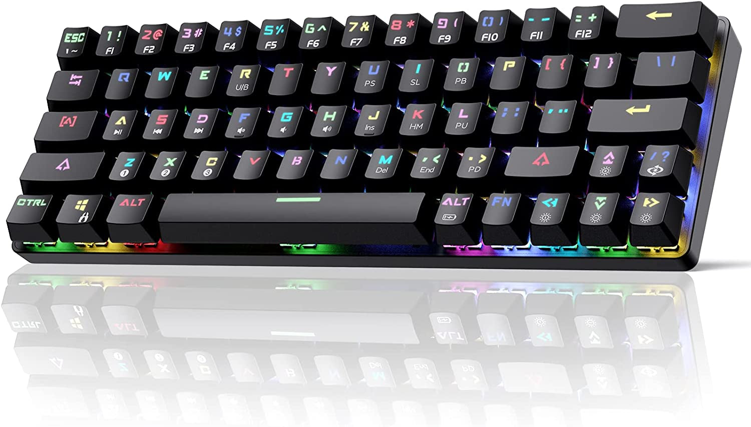 DK63 Wireless 60% RGB Mechanical Gaming Keyboard - Compact Design, Bluetooth Connectivity, Fully Programmable Red Switches