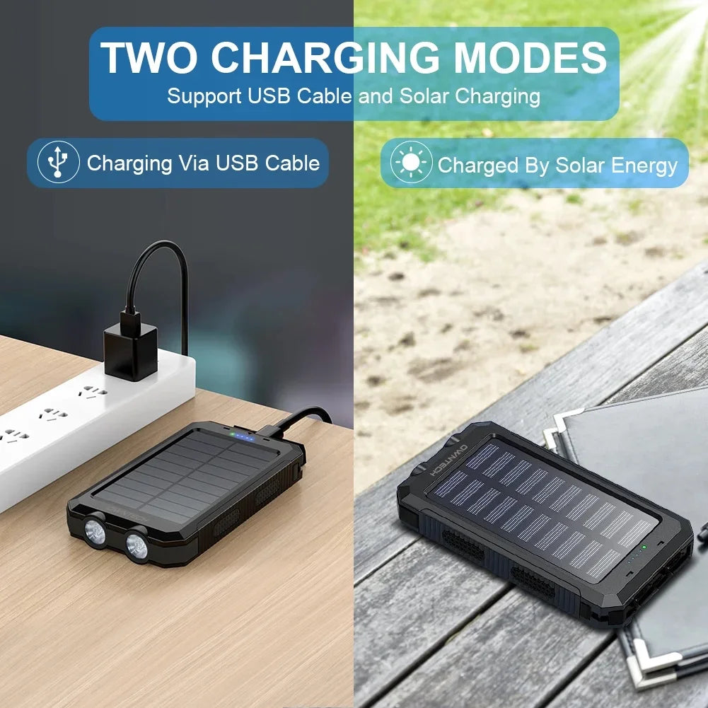 High-Capacity 20000mAh Solar Power Bank - Dual USB Ports & LED Flashlights for Phones & Android Devices