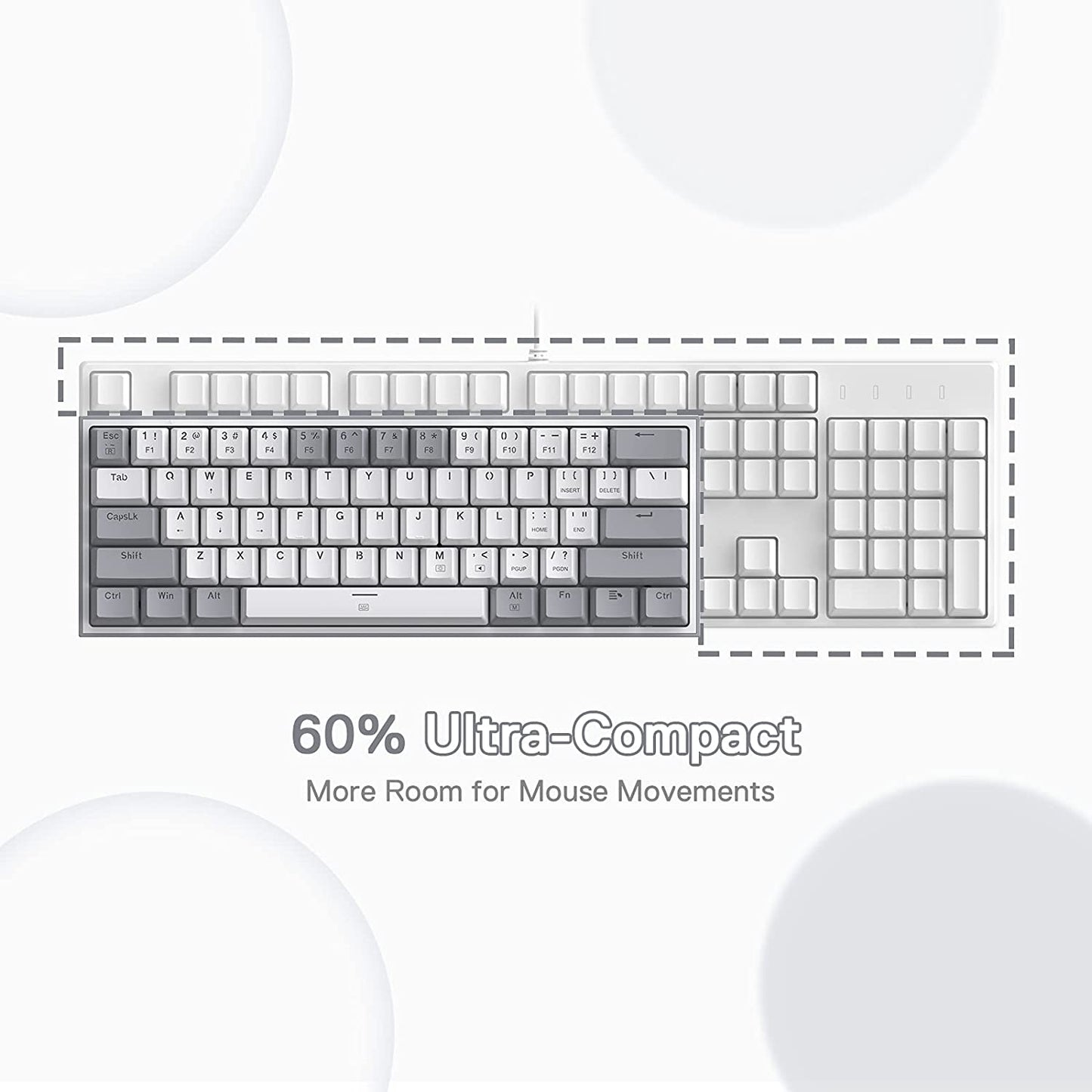 K617 Fizz 60% Wired RGB Mechanical Gaming Keyboard - 61 Keys Hot-Swap Compact Design with White and Grey Keycaps, Linear Red Switches, and Professional Driver/Software Support