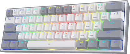 K617 Fizz 60% Wired RGB Mechanical Gaming Keyboard - 61 Keys Hot-Swap Compact Design with White and Grey Keycaps, Linear Red Switches, and Professional Driver/Software Support
