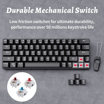 DK63 Wireless 60% RGB Mechanical Gaming Keyboard - Compact Design, Bluetooth Connectivity, Fully Programmable Red Switches