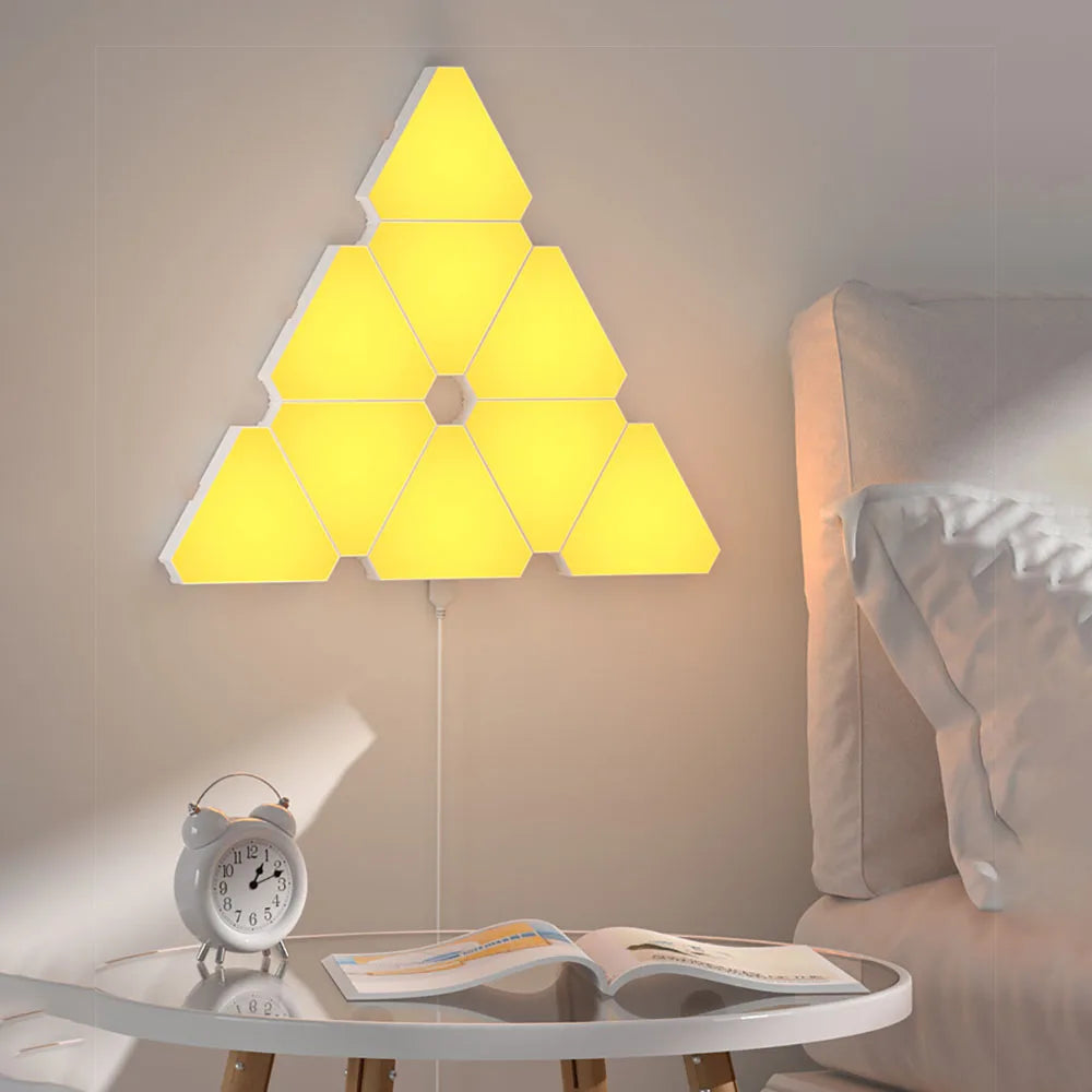 Transform Your Space with the LED Triangular Quantum RGB Wall Lamp – Smart Rhythmic Background Light for Bedroom, Nightstand & Office Decor