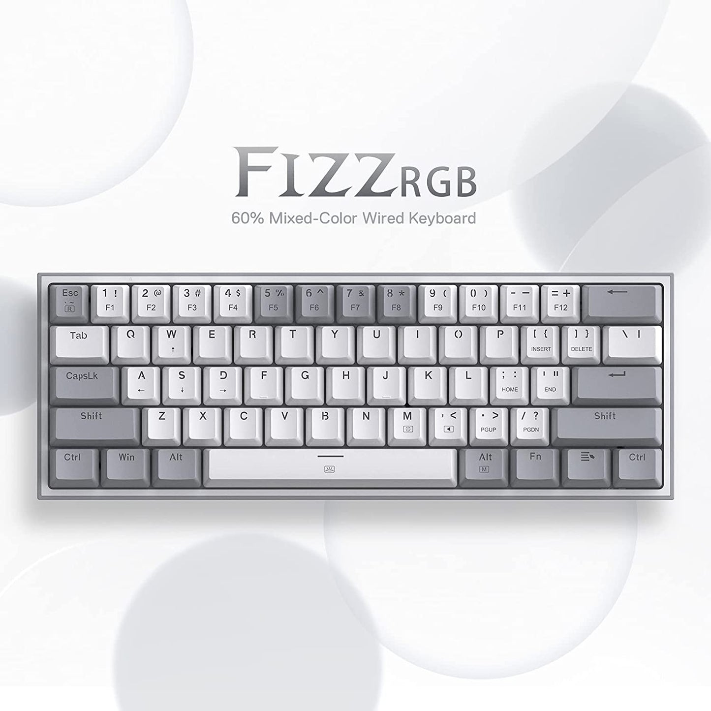 K617 Fizz 60% Wired RGB Mechanical Gaming Keyboard - 61 Keys Hot-Swap Compact Design with White and Grey Keycaps, Linear Red Switches, and Professional Driver/Software Support