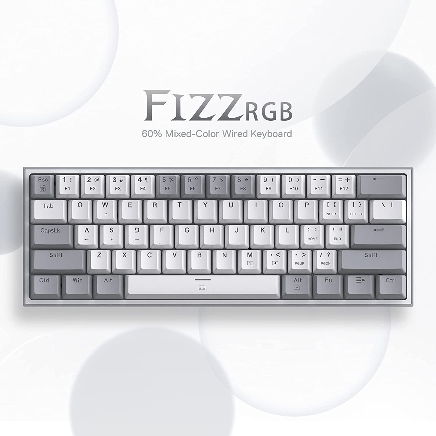 K617 Fizz 60% Wired RGB Mechanical Gaming Keyboard - 61 Keys Hot-Swap Compact Design with White and Grey Keycaps, Linear Red Switches, and Professional Driver/Software Support