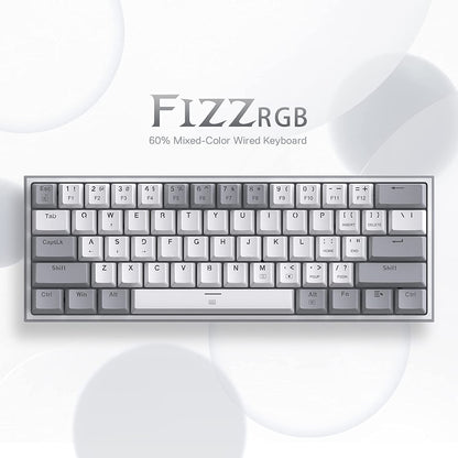 K617 Fizz 60% Wired RGB Mechanical Gaming Keyboard - 61 Keys Hot-Swap Compact Design with White and Grey Keycaps, Linear Red Switches, and Professional Driver/Software Support