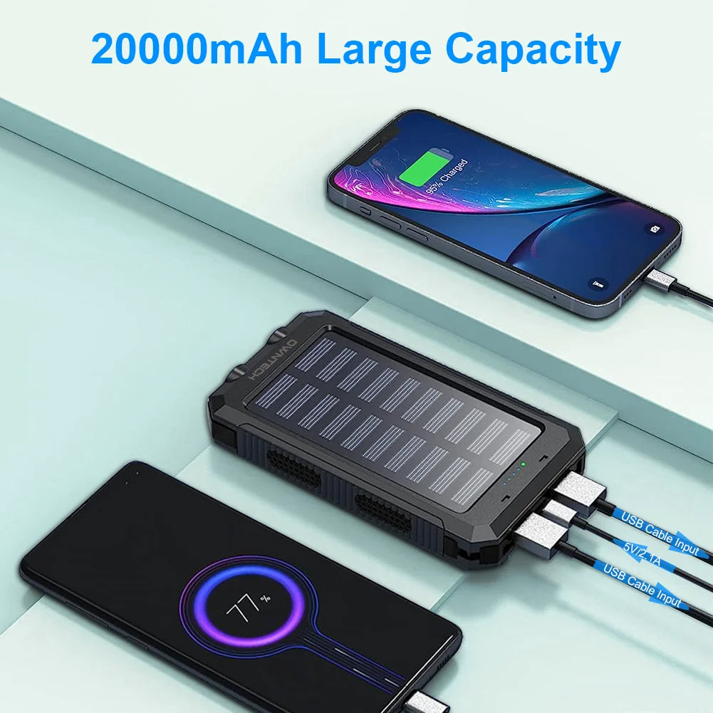 High-Capacity 20000mAh Solar Power Bank - Dual USB Ports & LED Flashlights for Phones & Android Devices
