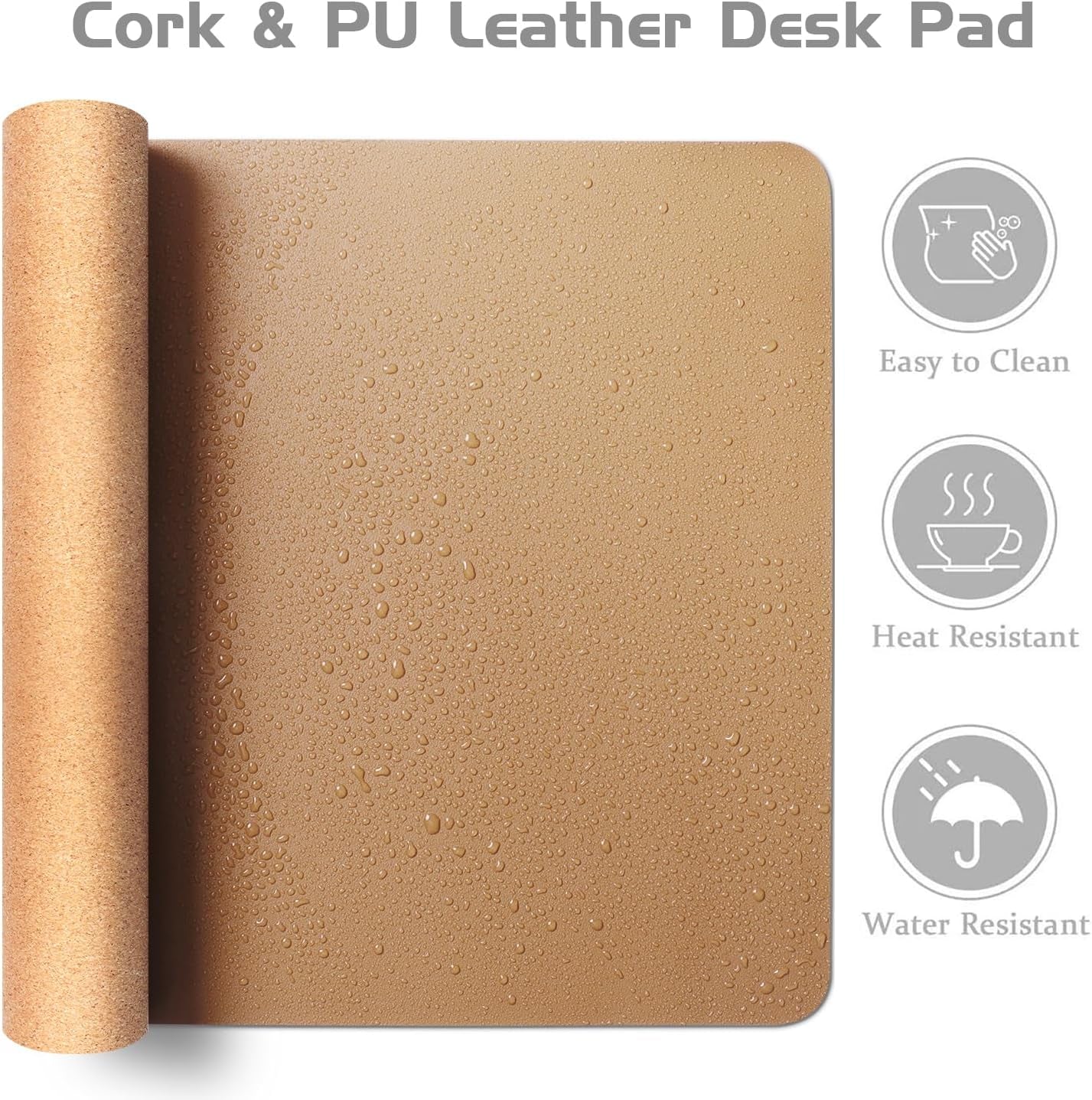 Premium Dual-Sided Leather and Cork Desk Pad - Large Waterproof Blotter & Writing Mat for Office & Home in Stylish Apricot (25.6" x 13.7")