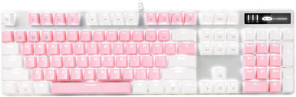 Stylish Pink & White Mechanical Gaming Keyboard with Enhanced Blue Switches - 104-Key USB Wired Design for Ultimate Gaming Experience on PC and Laptop!