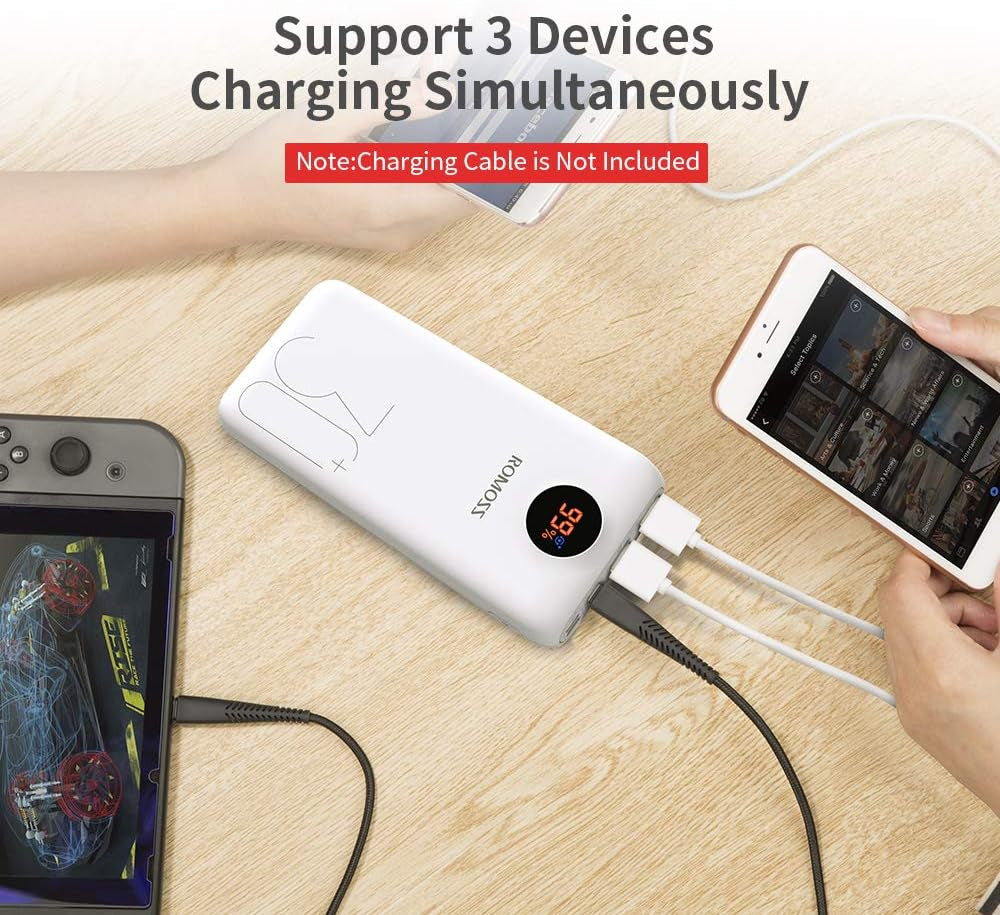 30000mAh USB-C Power Bank with 18W PD, Triple Output and Input, LED Display, Compatible with iPhone 12, iPad Pro, and More