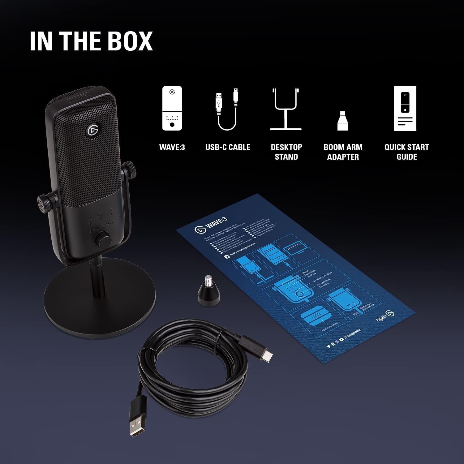 Wave:3 Premium USB Condenser Microphone for Studio-Quality Streaming, Podcasting, Gaming & Home Office - Includes Free Mixer Software & Sound Effects, Easy Plug 'N Play for Mac & PC