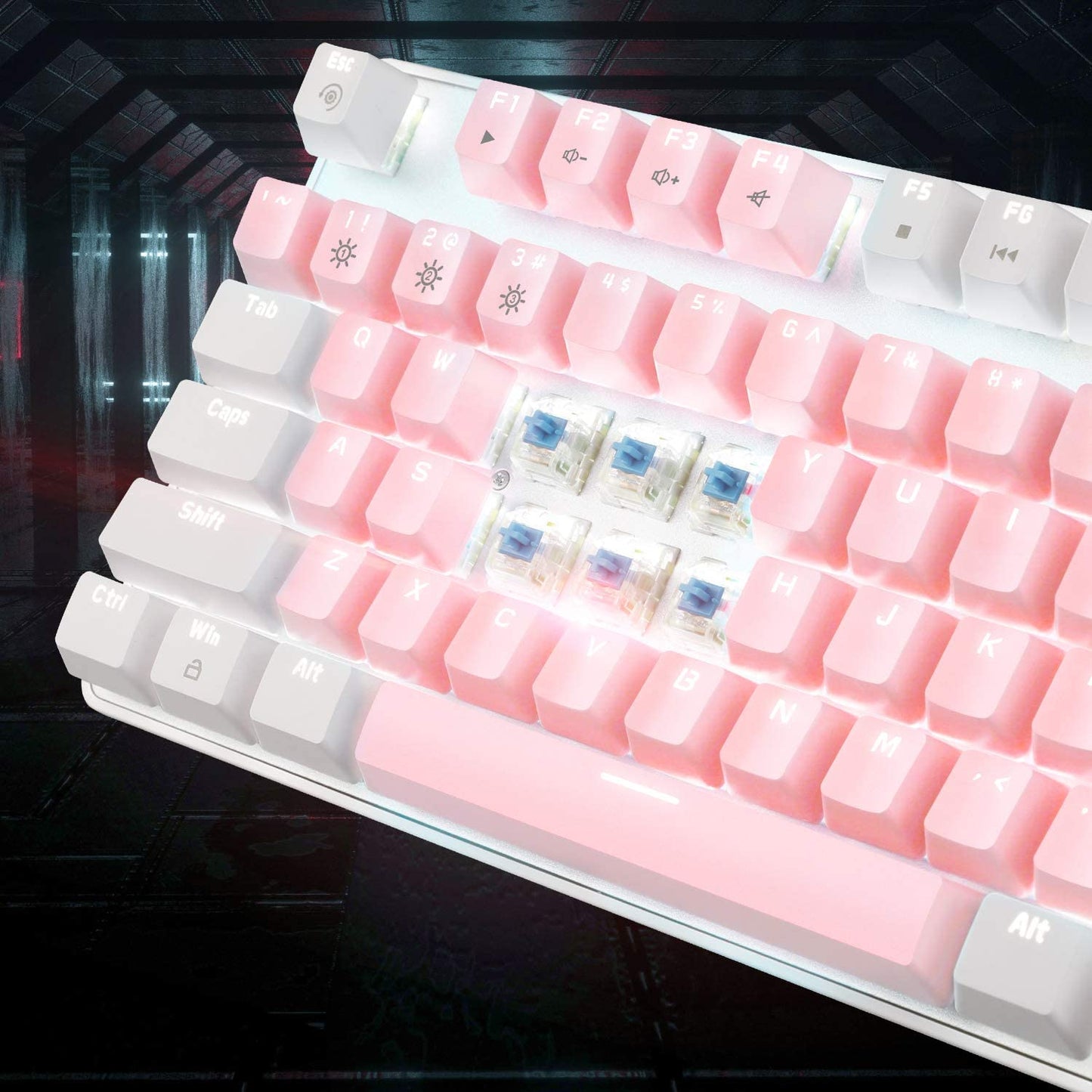 Stylish Pink & White Mechanical Gaming Keyboard with Enhanced Blue Switches - 104-Key USB Wired Design for Ultimate Gaming Experience on PC and Laptop!